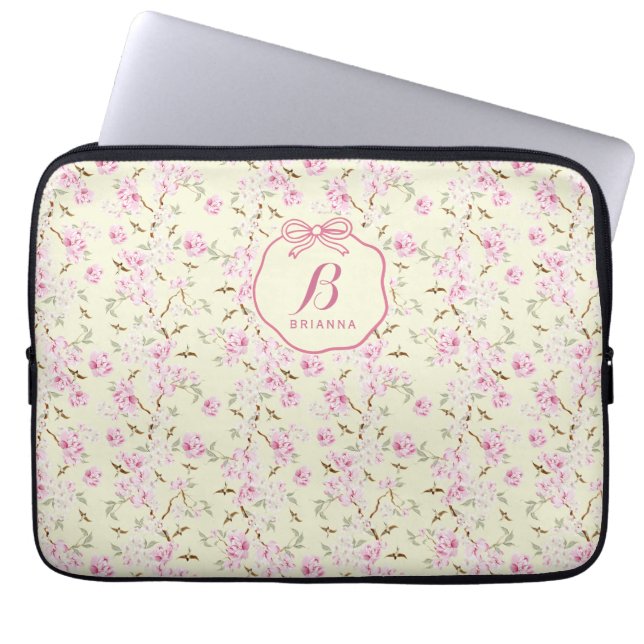 Capa Para Notebook Girly Floral Yellow Pink Bow Coquette Monogram (Frente)