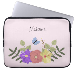 Capa Para Notebook Girly Flowers e Butterfly Pastel Pink Name