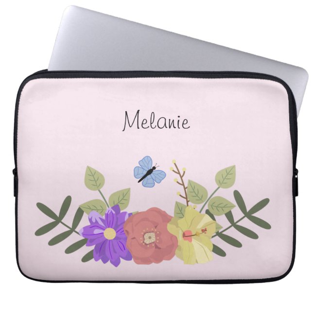 Capa Para Notebook Girly Flowers e Butterfly Pastel Pink Name (Frente)