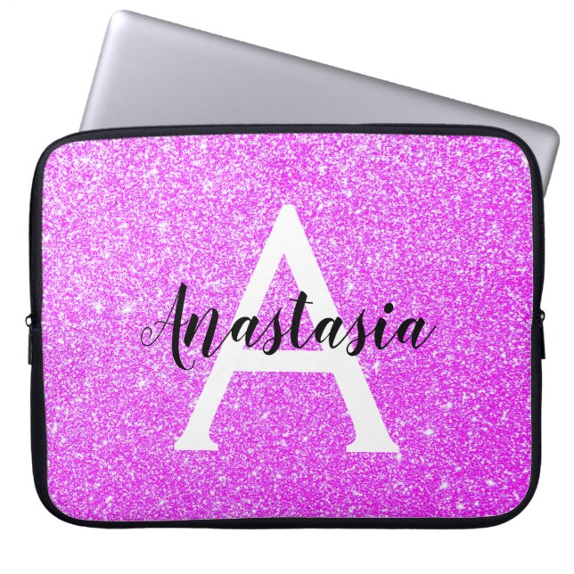 Capa Para Notebook Girly Glam Purple Glitter Sparkles Nome do Monogra (Frente)