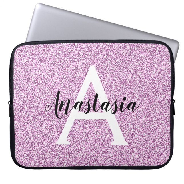 Capa Para Notebook Girly Glam Purple Glitter Sparkles Nome do Monogra (Frente)