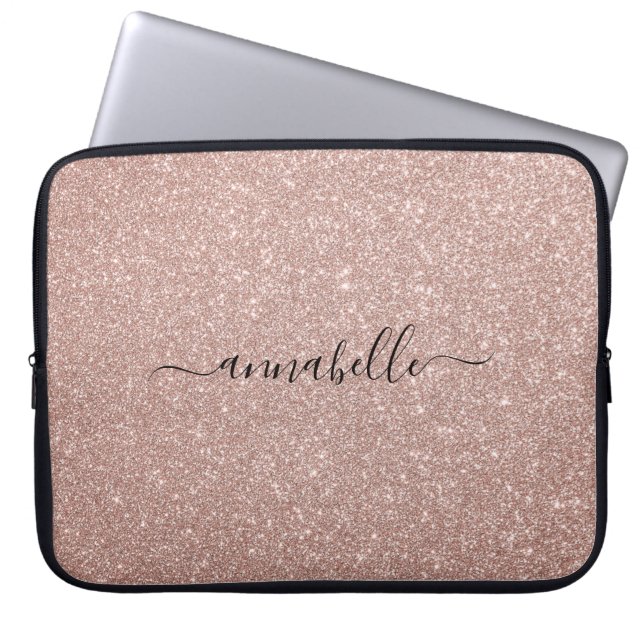 Capa Para Notebook Girly Modern Script Rosa Rosa Dourada Glitter Spar (Frente)