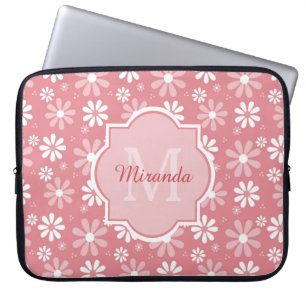 Capa Para Notebook Girly Monogramas Flores De Margarida Rosa, Cuta, C