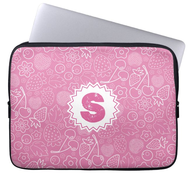 Capa Para Notebook Girly Pink Berry Strawberry Cherry Modern. (Frente)