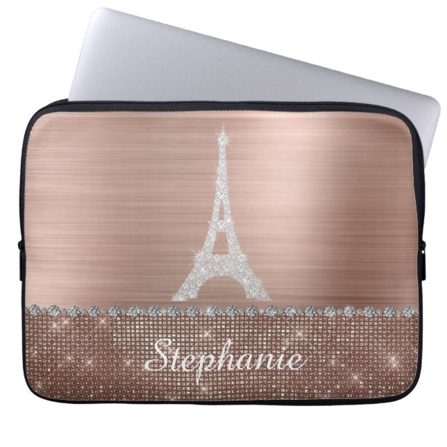 Capa Para Notebook Girly Rosa Dourado Diamond Sparkle Paris Personali (Frente)
