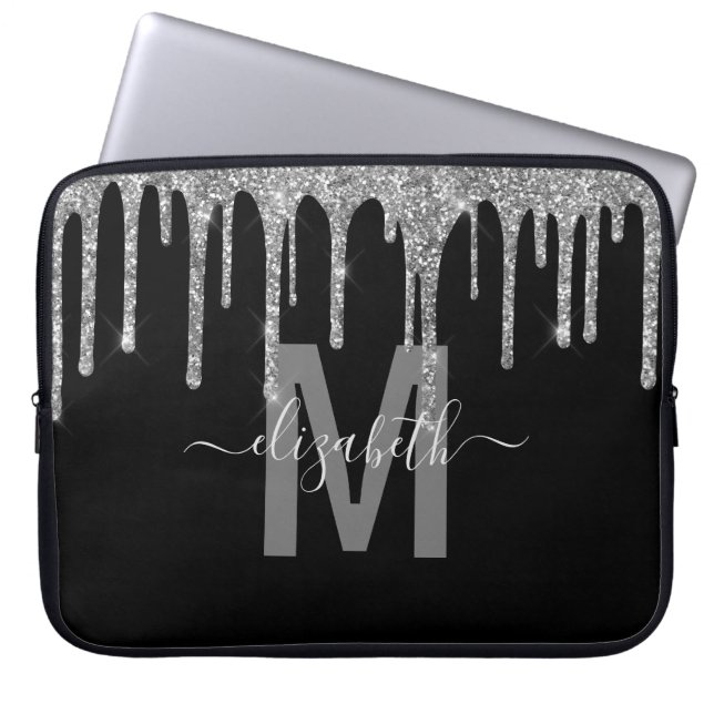 Capa Para Notebook Girly Silver Drivers Glitter Nome do Monograma (Frente)