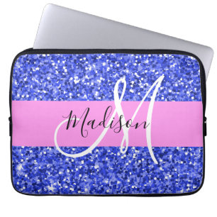 Capa Para Notebook Glam Dark Blue Glitter Sparkles Nome Monograma