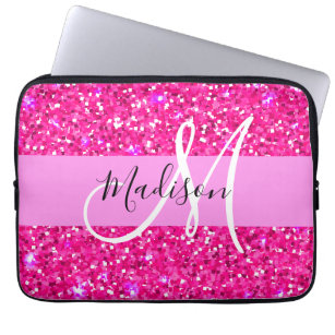 Capa Para Notebook Glam Girly Hot Pink Glitter Sparkles Nome Monogram