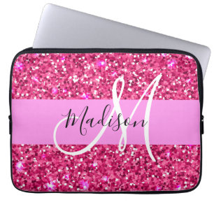 Capa Para Notebook Glam Girly Hot Pink Glitter Sparkles Nome Monogram