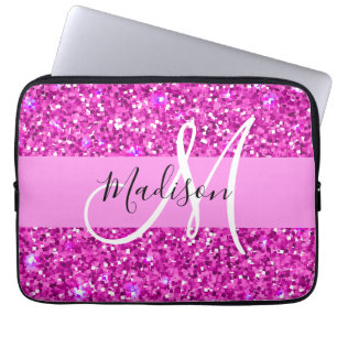 Capa Para Notebook Glam Pink & Magenta Glitter Sparkle Nome do Monogr
