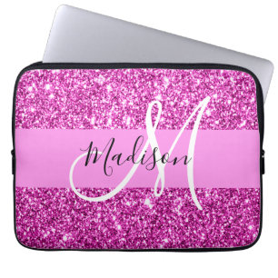 Capa Para Notebook Glam Pink & Magenta Glitter Sparkle Nome do Monogr