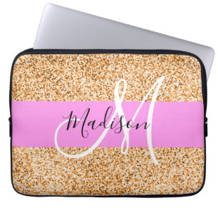 Capa Para Notebook Glam Rosa e Glitter Cobre Brilho Monograma Nome