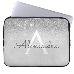 Capa Para Notebook Glam Silver Glitter e Sparkle Chic Monogramas