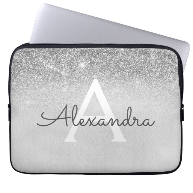 Capa Para Notebook Glam Silver Glitter e Sparkle Monogramas (Frente)