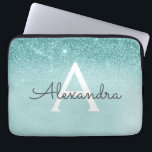 Capa Para Notebook Glam Teal Aqua Blue Glitter e Sparkle Monograma<br><div class="desc">Glam Teal Aqua Blue Ombre Faux Glitter e Sparkle Modern e Elegante Monograma. Esse caso pode ser personalizado para incluir seu nome inicial e próprio.</div>