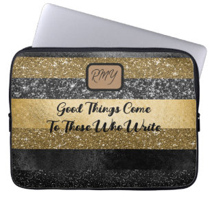 Capa Para Notebook Gliteria, preto Elegante e Dourado