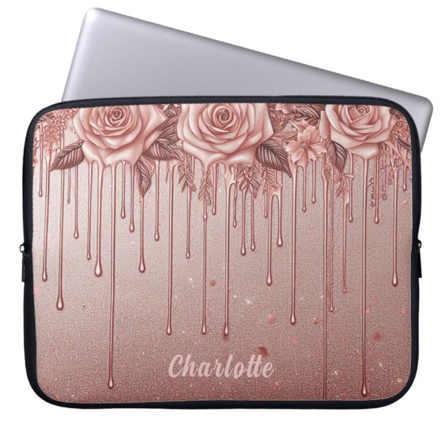 Capa Para Notebook Glitter de Discagem Dourada de Rosa de Nome Person (Frente)