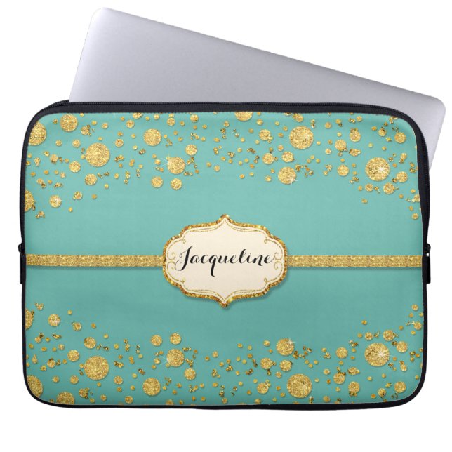 Capa Para Notebook Glitter de Leaf Dourada Confetti Bolinhas Sparkle (Frente)