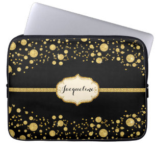 Capa Para Notebook Glitter de Leaf Dourada Confetti Bolinhas Sparkle