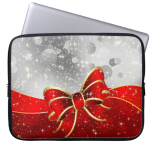 Capa Para Notebook Glitter De Prata E Arco De Faíscas De Natal Vermel