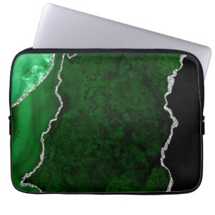 Capa Para Notebook Glitter de Prata Glamorosa Marble Floresta Verde