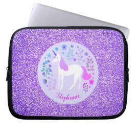 Capa Para Notebook Glitter de Unicórnio Roxo Rosa Personalizado