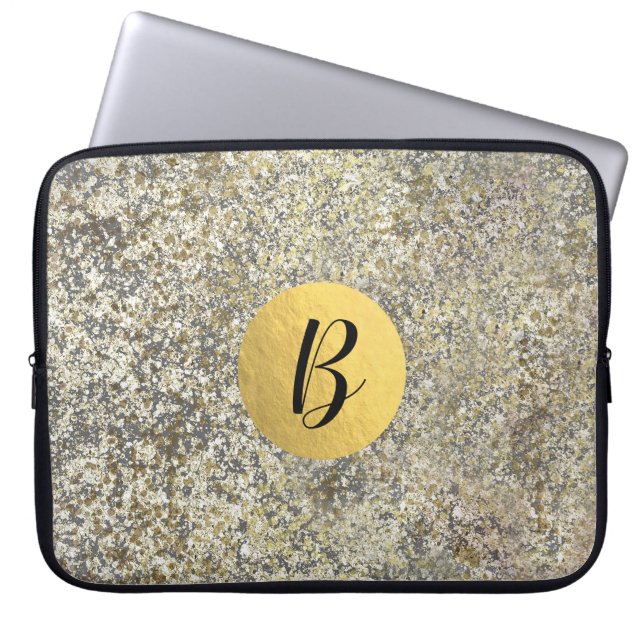 Capa Para Notebook Glitter Dourado Crackle Moderno de Glicle Chic Spa (Frente)