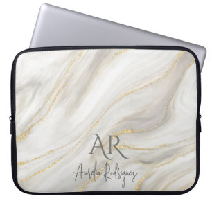 Capa Para Notebook Glitter Dourado de mármore branco personalizável