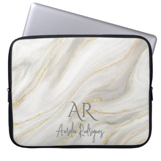 Capa Para Notebook Glitter Dourado de mármore branco personalizável
