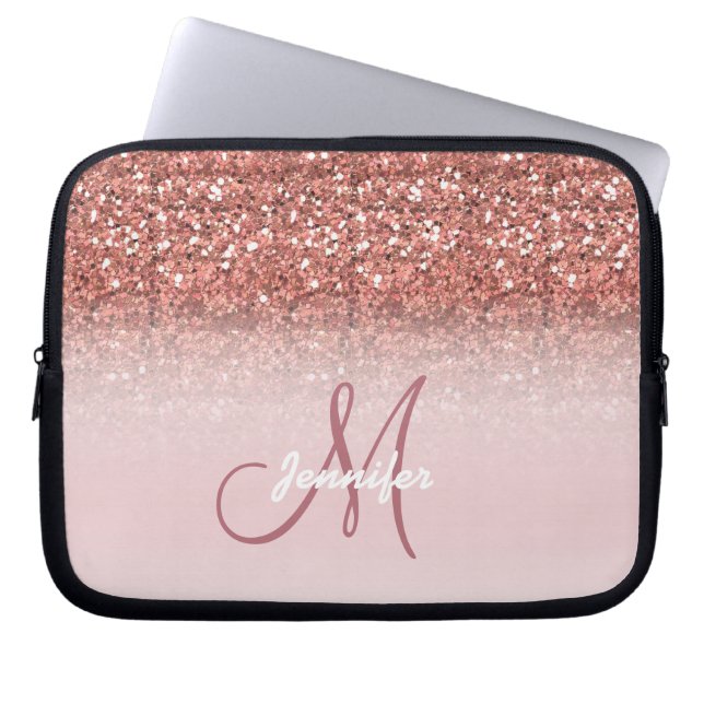 Capa Para Notebook Glitter Dourado de Rosa chic dispara Girly Monogra (Frente)