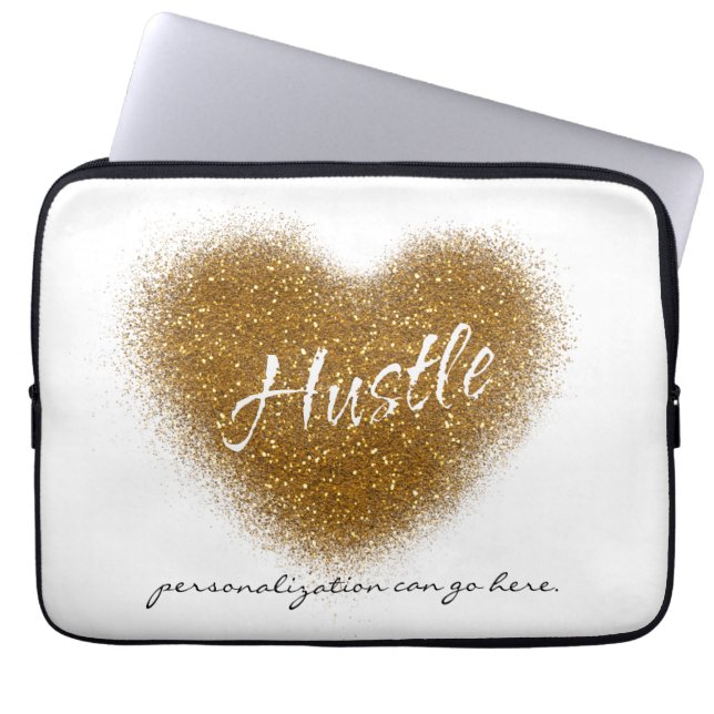 Capa Para Notebook Glitter Dourado HUSTLE Heart Glamor Laptop Bag (Frente)
