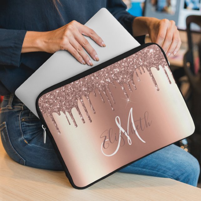 Capa Para Notebook Glitter Dourado rosa com tendência de monograma me (Criador carregado)