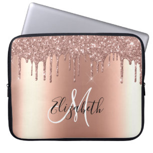 Capa Para Notebook Glitter Dourado rosa com tendência de monograma me