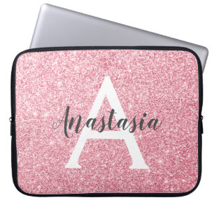 Capa Para Notebook Glitter Dourado Rosa de Chic e Trendy Monograma de