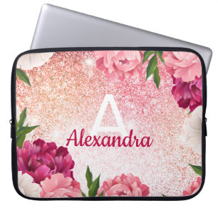 Capa Para Notebook Glitter Floral Monograma Elegante