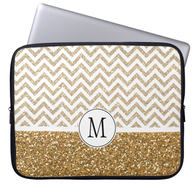 Capa Para Notebook Glitter Glitter Chevron Dourado Glam Faux (Frente)