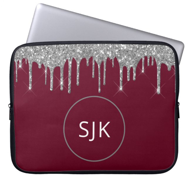 Capa Para Notebook Glitter Gota Silver Girly Monogramas (Frente)