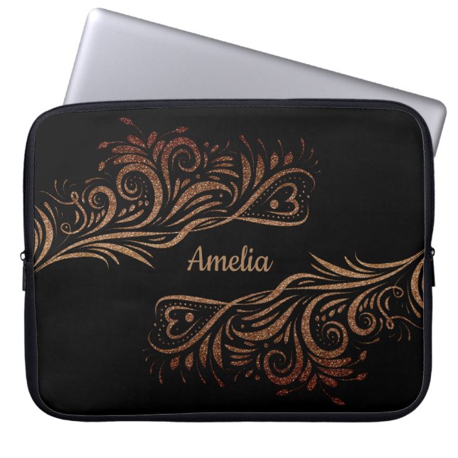 Capa Para Notebook Glitter ouro espirra elementos de rabo flo românti (Frente)