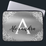 Capa Para Notebook Glitter prateado elegante e monograma de brilho<br><div class="desc">Matilha de Silver Faux e Maçã Metálica Esparsa Monograma Elegante. Esse caso pode ser personalizado para incluir seu nome inicial e próprio.</div>