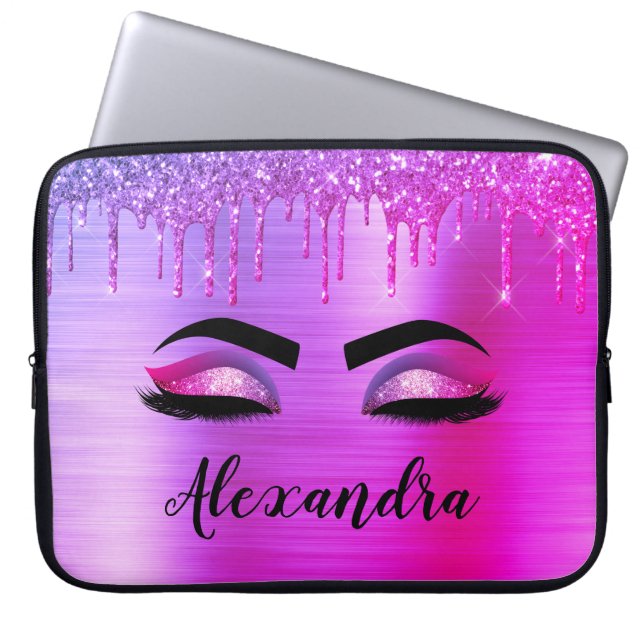 Capa Para Notebook Glitter Roxo Eyelashes Eyelashes Monograma (Frente)