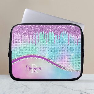 Capa Para Notebook Glitter Roxo, Iridescente, Nome e Monograma