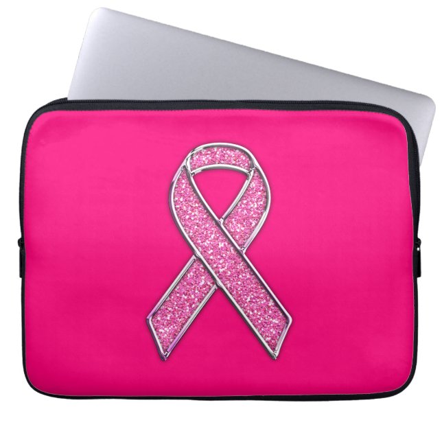 Capa Para Notebook Glitter Style Pink Ribbon Awareness Fuchsia (Frente)