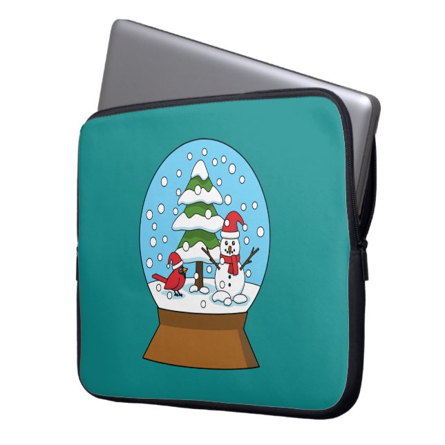 Capa Para Notebook Globo de Neve com Cardeal Snowman e Pine Tree (Frente Esquerda)