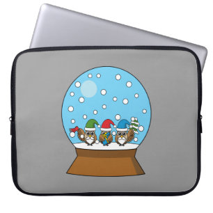 Capa Para Notebook Globo de Neve com Três Corujas Gnomo