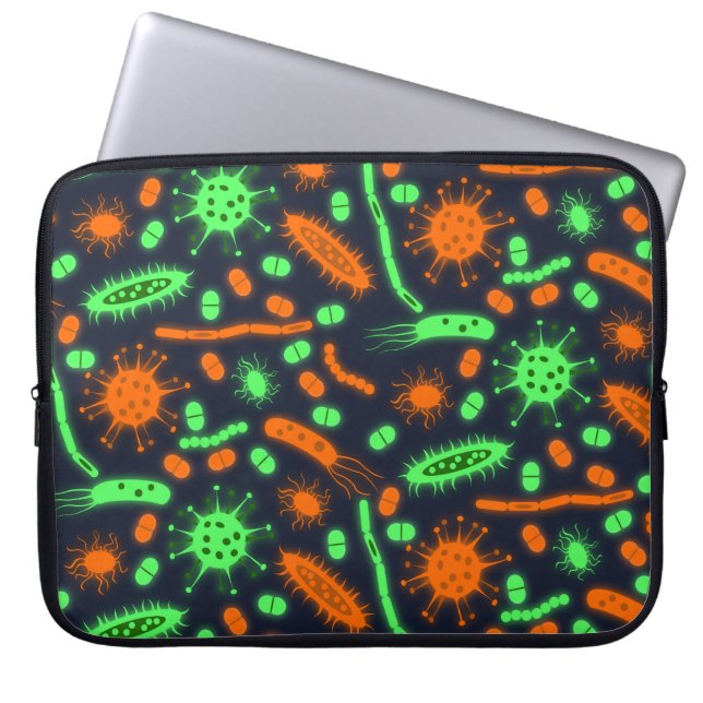 Capa Para Notebook Glowing Bacteria Microorganism toxic orange green (Frente)