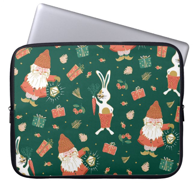 Capa Para Notebook Gnomos de Natal, Padrão de Feriado Bunny. (Frente)