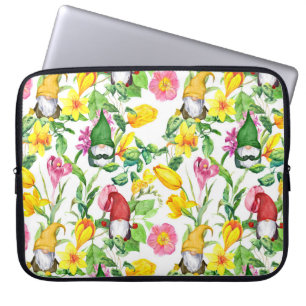 Capa Para Notebook Gnomos escandinavos: primavera de aquarela floral.