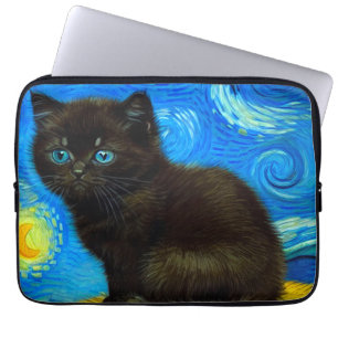 Capa Para Notebook Gogh Style Starry Night Cat
