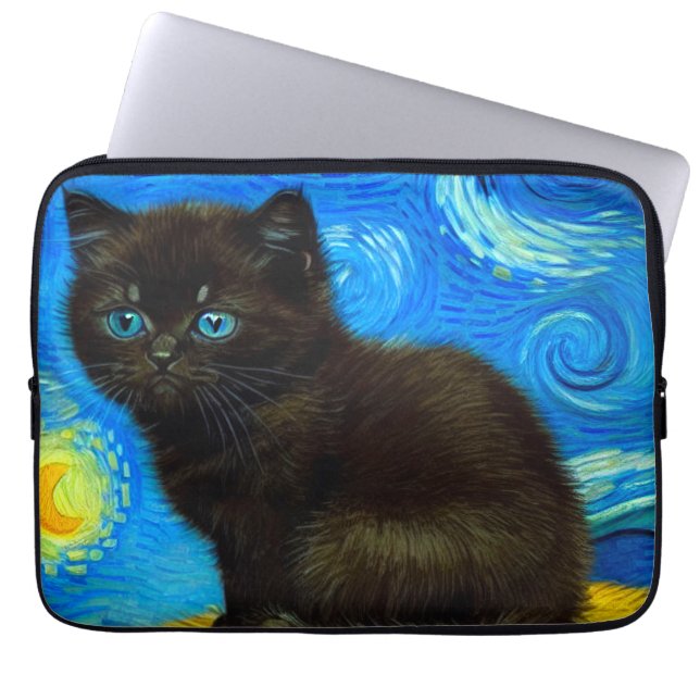 Capa Para Notebook Gogh Style Starry Night Cat (Frente)