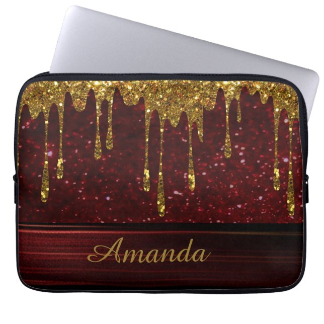 Capa Para Notebook Gold Glitter Drip Red Sparkle Electronics Bag (Frente)